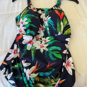 Lauren Watercolor Tropical High Neck Tankini & high cut bikini bottom